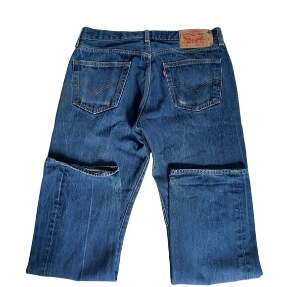 Levi's x Streetwear 501 Jeans Knee Distressed  Blue Straight Jeans 35/32 - Picture 9 of 13
